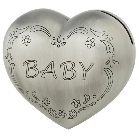 Geboortegeschenken: hart spaarpot in vertind 