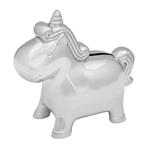 Geboortegeschenken: eenhoorn spaarpot in verchroomd model: 152-86292