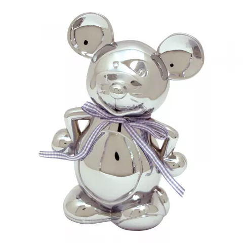 Geboortegeschenken: muis spaarpot in verchroomd  model: 152-86283