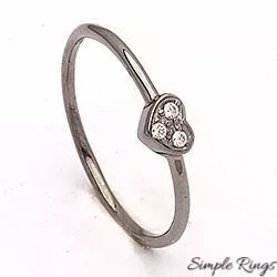 Simple Rings hart ring in zwart gerhodineerd zilver witte zirkonen
