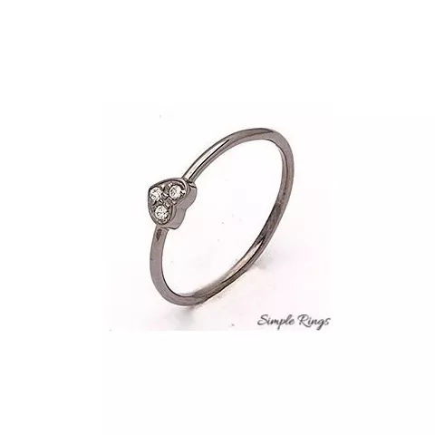 Simple Rings hart ring in zwart gerhodineerd zilver witte zirkonen