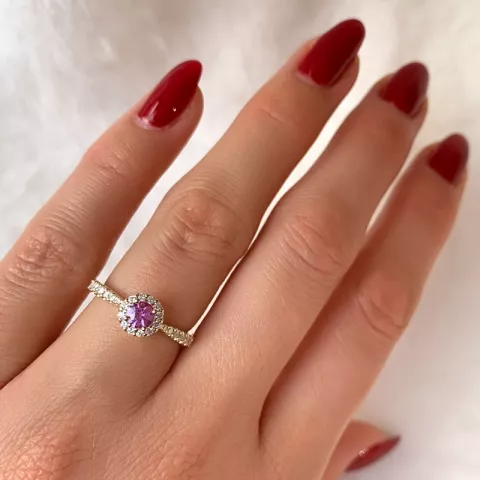 pink saffier diamant ring in 14 karaat goud 0.41 ct 0,314 ct