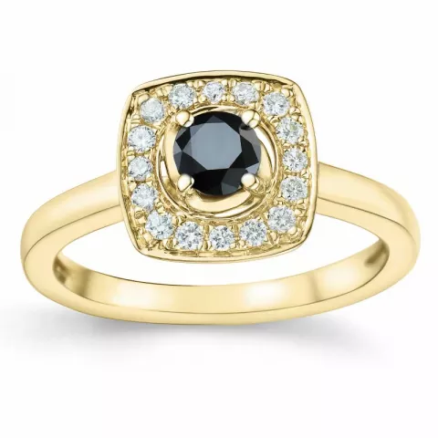 vierkant zwart diamant briljant ring in 14 karaat goud 0,34 ct 0,192 ct