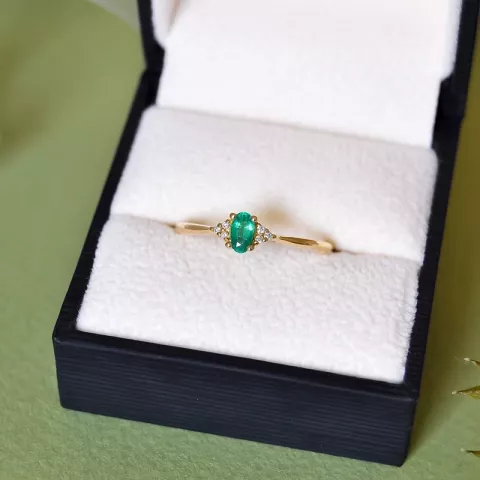 smaragd diamant ring in 14 karaat goud 0,25 ct 0,03 ct