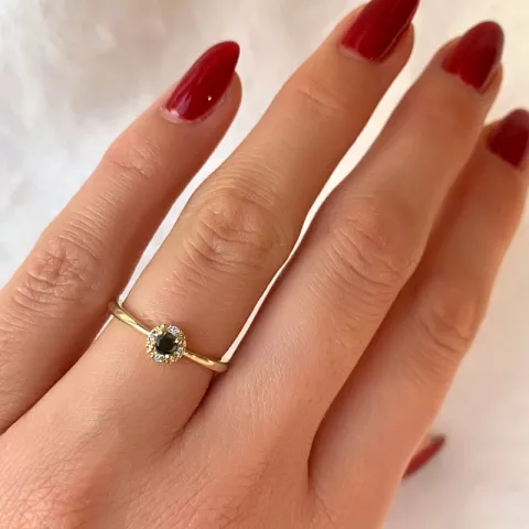 elegant zwart diamant briljant ring in 14 karaat goud 0,11 ct 0,02 ct