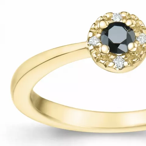 elegant zwart diamant briljant ring in 14 karaat goud 0,11 ct 0,02 ct