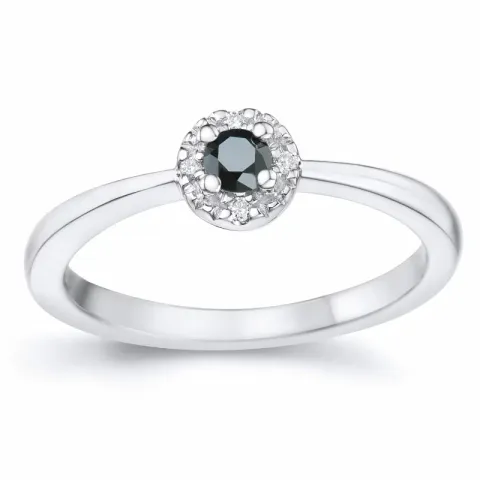 elegant zwart diamant briljant ring in 14 karaat witgoud 0,11 ct 0,02 ct