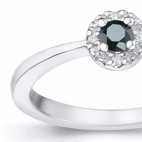 elegant zwart diamant briljant ring in 14 karaat witgoud 0,11 ct 0,02 ct