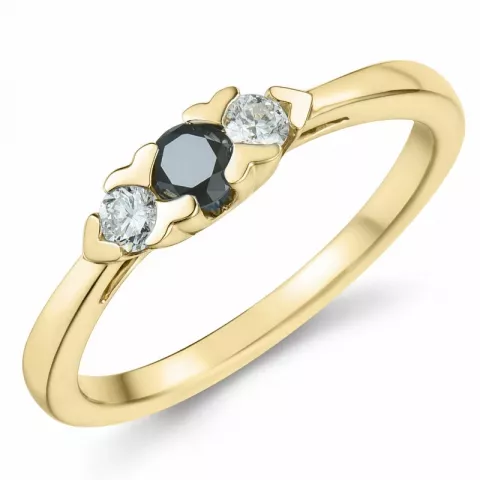 elegant zwart diamant briljant ring in 14 karaat goud 0,165 ct 0,15 ct