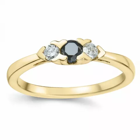 elegant zwart diamant briljant ring in 14 karaat goud 0,165 ct 0,15 ct