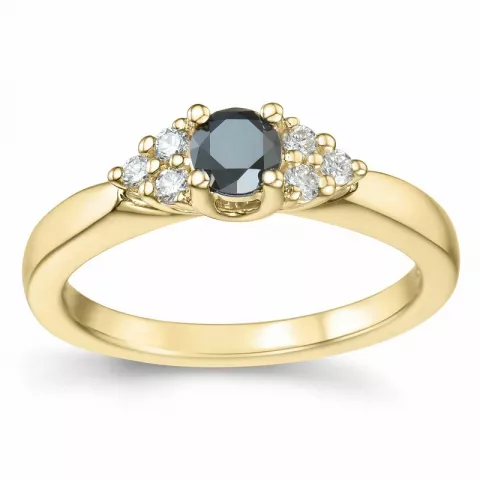 elegant zwart diamant briljant ring in 14 karaat goud 0,25 ct 0,12 ct