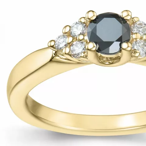 elegant zwart diamant briljant ring in 14 karaat goud 0,25 ct 0,12 ct