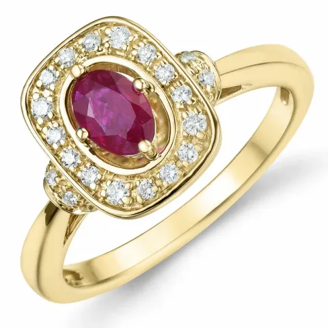vierkant robijn diamant ring in 14 karaat goud 0.63 ct 0,152 ct