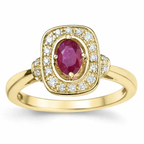 vierkant robijn diamant ring in 14 karaat goud 0.63 ct 0,152 ct