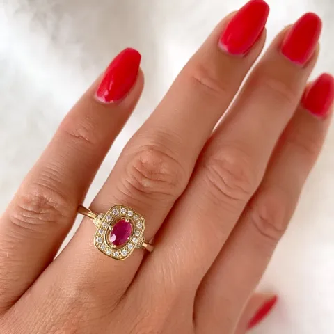 vierkant robijn diamant ring in 14 karaat goud 0.63 ct 0,152 ct