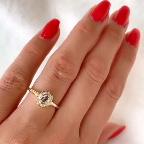 ovale morganiet briljant ring in 14 karaat goud 0,18 ct 0,072 ct