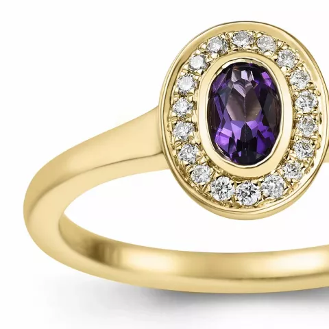 ovale amethist diamant ring in 14 karaat goud 0,25 ct 0,072 ct