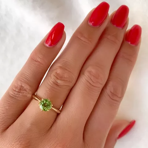 groen peridoot solitaire ring in 14 karaat goud 1,27 ct