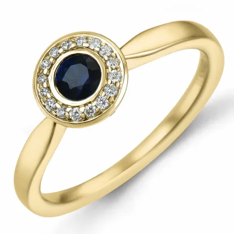 rond saffier briljant ring in 14 karaat goud 0,306 ct 0,136 ct