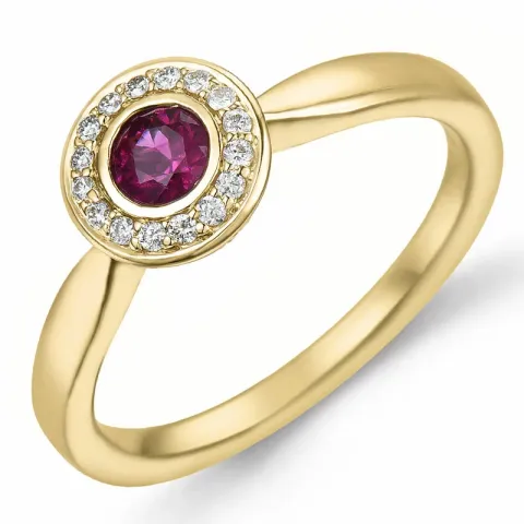 rond robijn diamant ring in 14 karaat goud 0,306 ct 0,136 ct