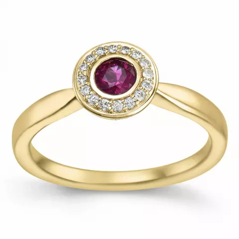 rond robijn diamant ring in 14 karaat goud 0,306 ct 0,136 ct