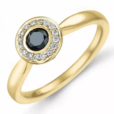 rond zwart diamant briljant ring in 14 karaat goud 0,21 ct 0,136 ct