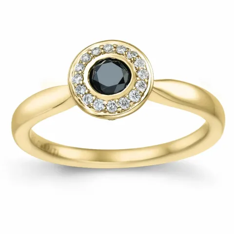 rond zwart diamant briljant ring in 14 karaat goud 0,21 ct 0,136 ct