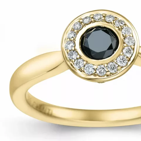 rond zwart diamant briljant ring in 14 karaat goud 0,21 ct 0,136 ct