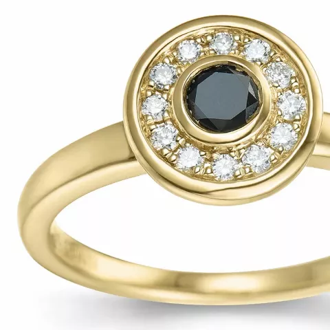 rond zwart diamant briljant ring in 14 karaat goud 0,20 ct 0,132 ct