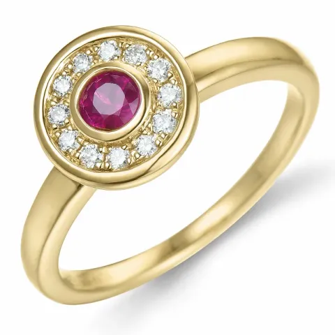 rond robijn briljant ring in 14 karaat goud 0,306 ct 0,132 ct