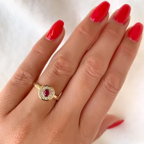 rond robijn briljant ring in 14 karaat goud 0,306 ct 0,132 ct