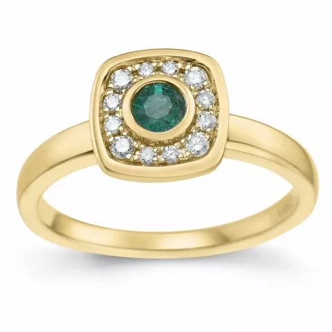vierkant smaragd briljant ring in 14 karaat goud 0,22 ct 0,132 ct