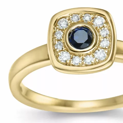 vierkant saffier briljant ring in 14 karaat goud 0,306 ct 0,132 ct
