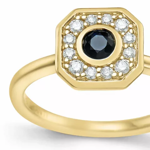 vierkant saffier briljant ring in 14 karaat goud 0,306 ct 0,192 ct