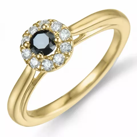 elegant zwart diamant ring in 14 karaat goud 0,20 ct 0,15 ct