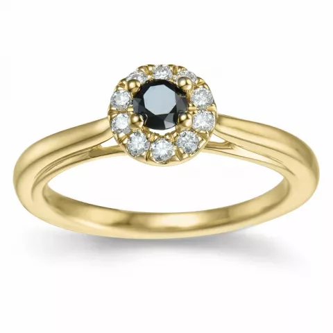 elegant zwart diamant ring in 14 karaat goud 0,20 ct 0,15 ct