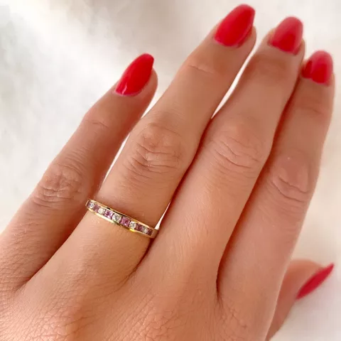 pink saffier briljant ring in 14 karaat goud 0,109 ct 0,18 ct 0,06 ct