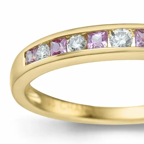 pink saffier briljant ring in 14 karaat goud 0,109 ct 0,18 ct 0,06 ct