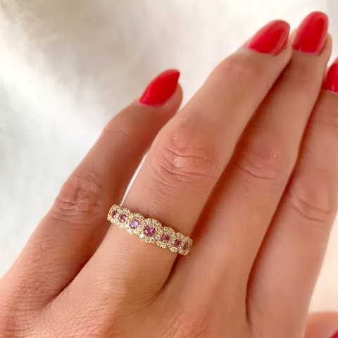 pink saffier diamant ring in 14 karaat goud 0,468 ct 0,232 ct