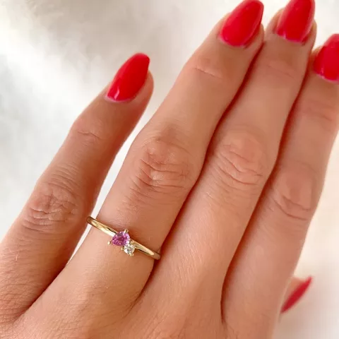 pink saffier diamant ring in 14 karaat goud 0,04 ct 0,22 ct