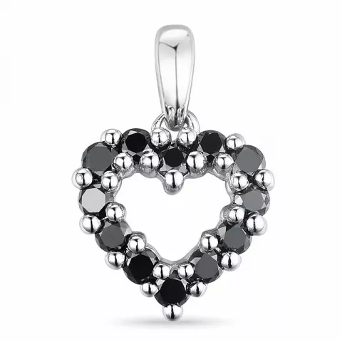 hart zwart diamant hanger in 14 caraat witgoud 0,264 ct