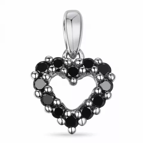 hart zwart diamant hanger in 14 caraat witgoud 0,18 ct