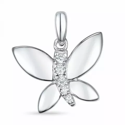 vlinder diamant hanger in 14 caraat witgoud 0,052 ct