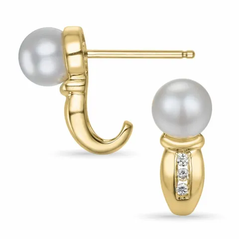 parel creool in 14 karaat goud met diamant