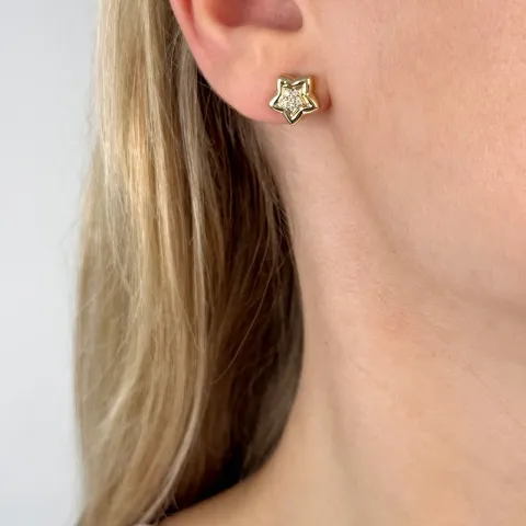 ster briljant oorbellen in 14 karaat goud met diamant