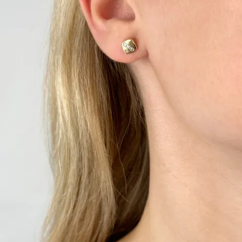 vierkant briljant oorbellen in 14 karaat goud en witgoud met diamant