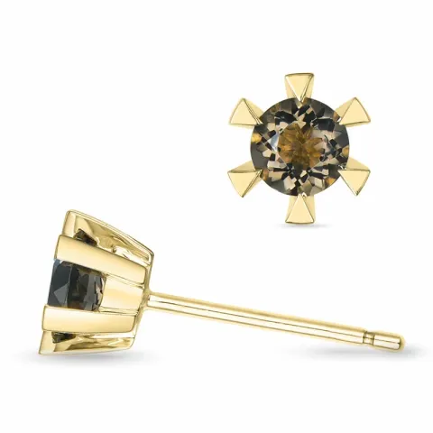 2 x 0,25 ct rookkleurig kwarts solitaire oorbel in 14 karaat goud met rookkleurige kwarts