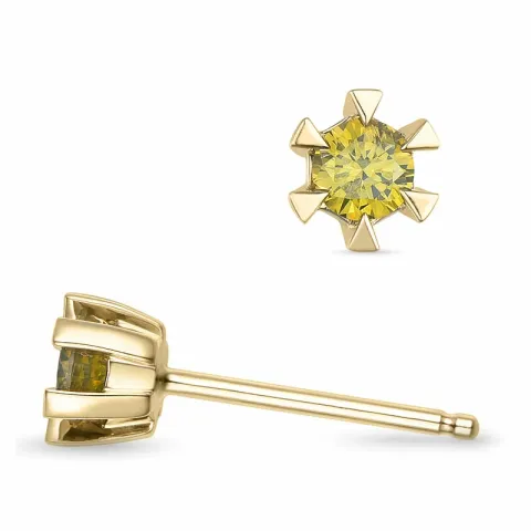 2 x 0,14 ct geel behandelde natuurlijke diamant solitaire oorbel in 14 karaat goud met geel diamant