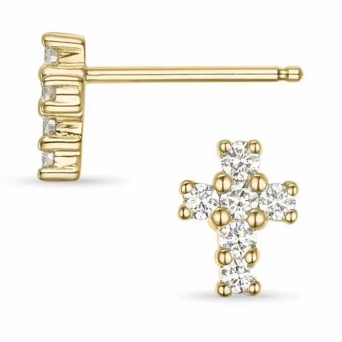 kruis briljant oorbellen in 14 karaat goud met diamant 