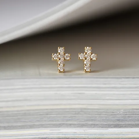 kruis briljant oorbellen in 14 karaat goud met diamant